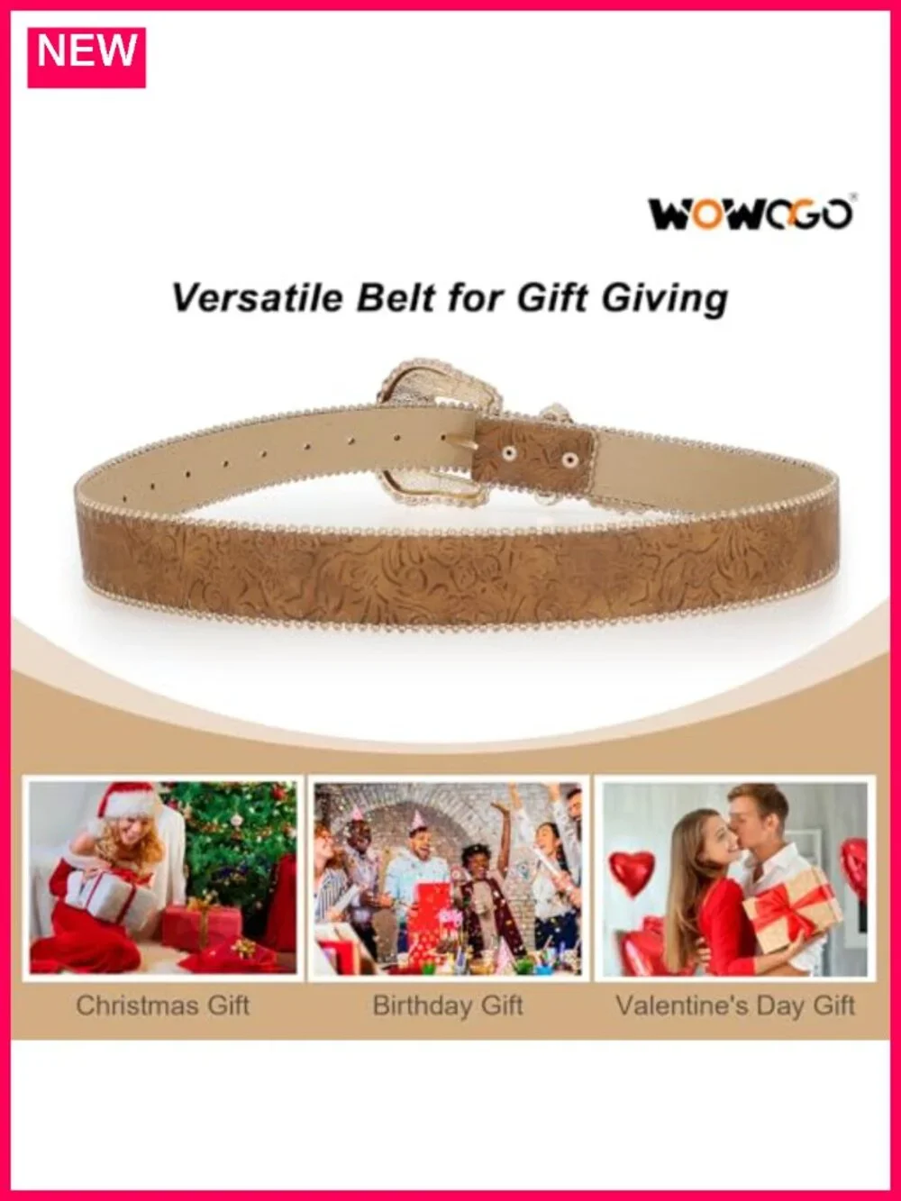 Faux Leather Western Floral Belt with Bead Decor for Women